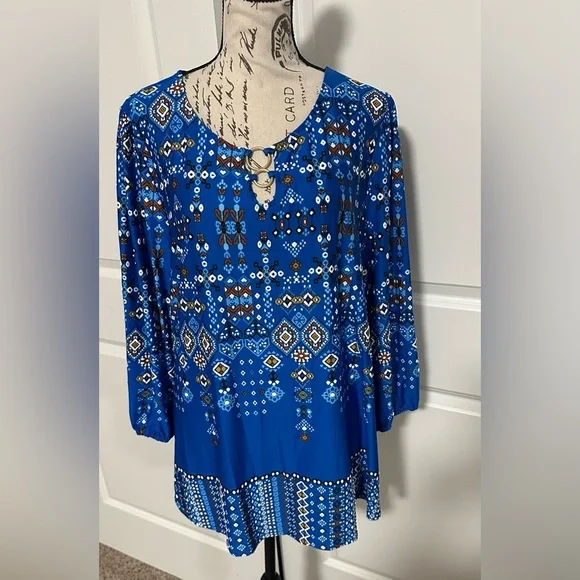 Ruby Rd. Blue Patterned Blouse - Picture 7 of 11